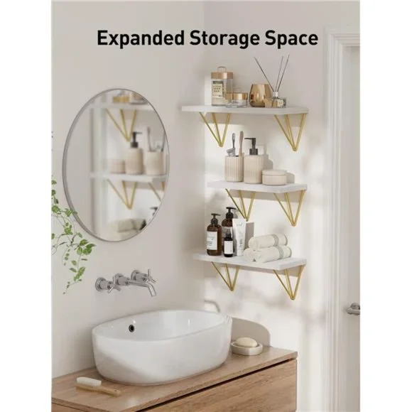 Floating Shelves, White Wall Shelves for Bedroom, Living Room, Bathroom, Kitchen